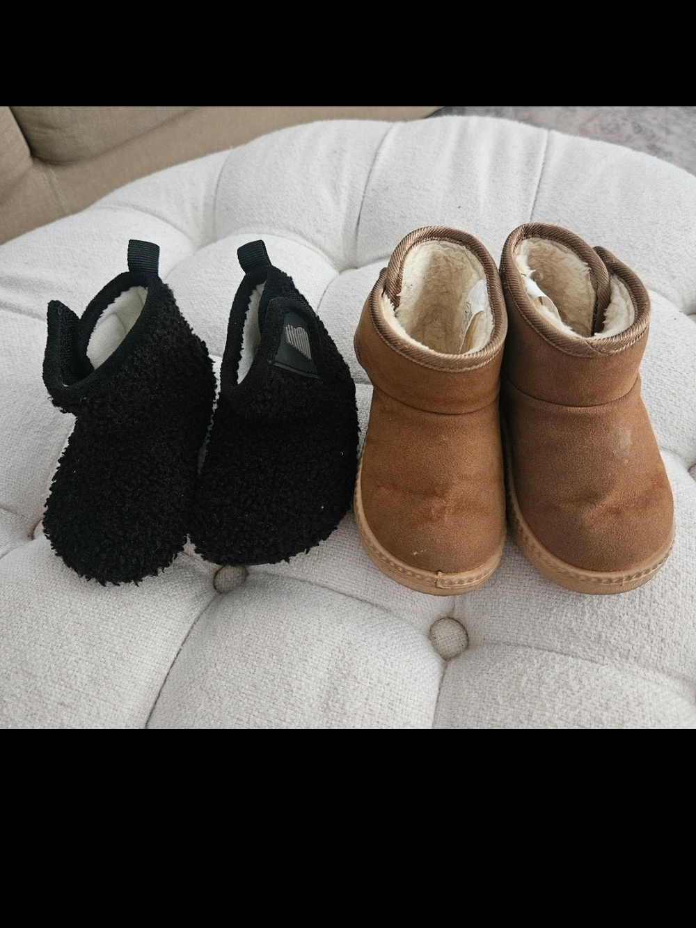 Toddler Black Sherpa Booties & Brown Suede Lined Boots - Set